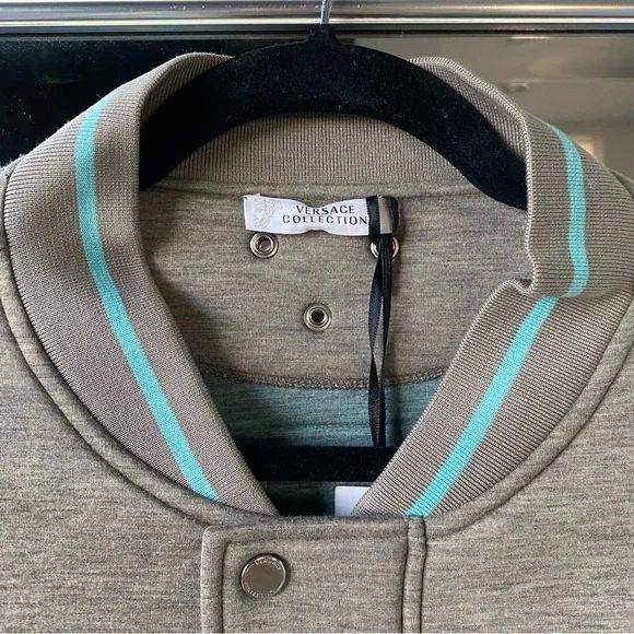 Versace Gray Scuba Bomber Jacket with Turquoise Trim Sz XL - Picture 12 of 13